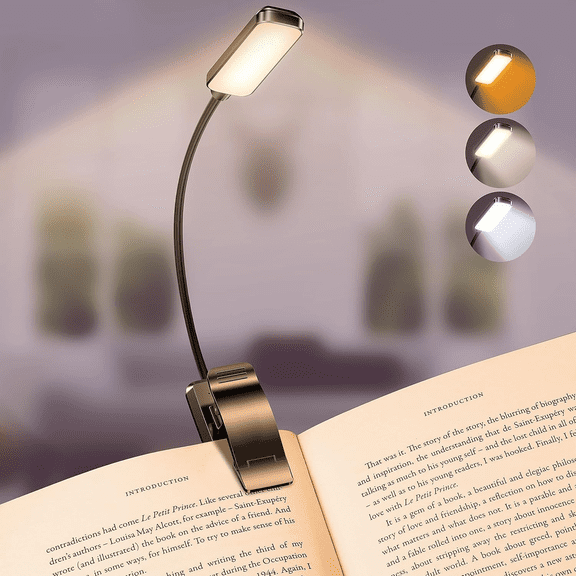 9 LED Rechargeable Book Light for Reading in Bed - Eye Caring 3 Color Temperatures,Stepless Dimming Brightness,80 Hrs Runtime Small Lightweight Clip On Book Reading Light for Studying