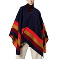 thumbnail image 1 of WTXUE Poncho Shawl Boho Cardigans Travel Plaid Shawl Open Front Cape Warm Oversized Sweaters Casual Cardigan Shawls Fall Winter Blanket Shawl Wraps Knitted Poncho Color Block Sweater Navy One Size, 1 of 9