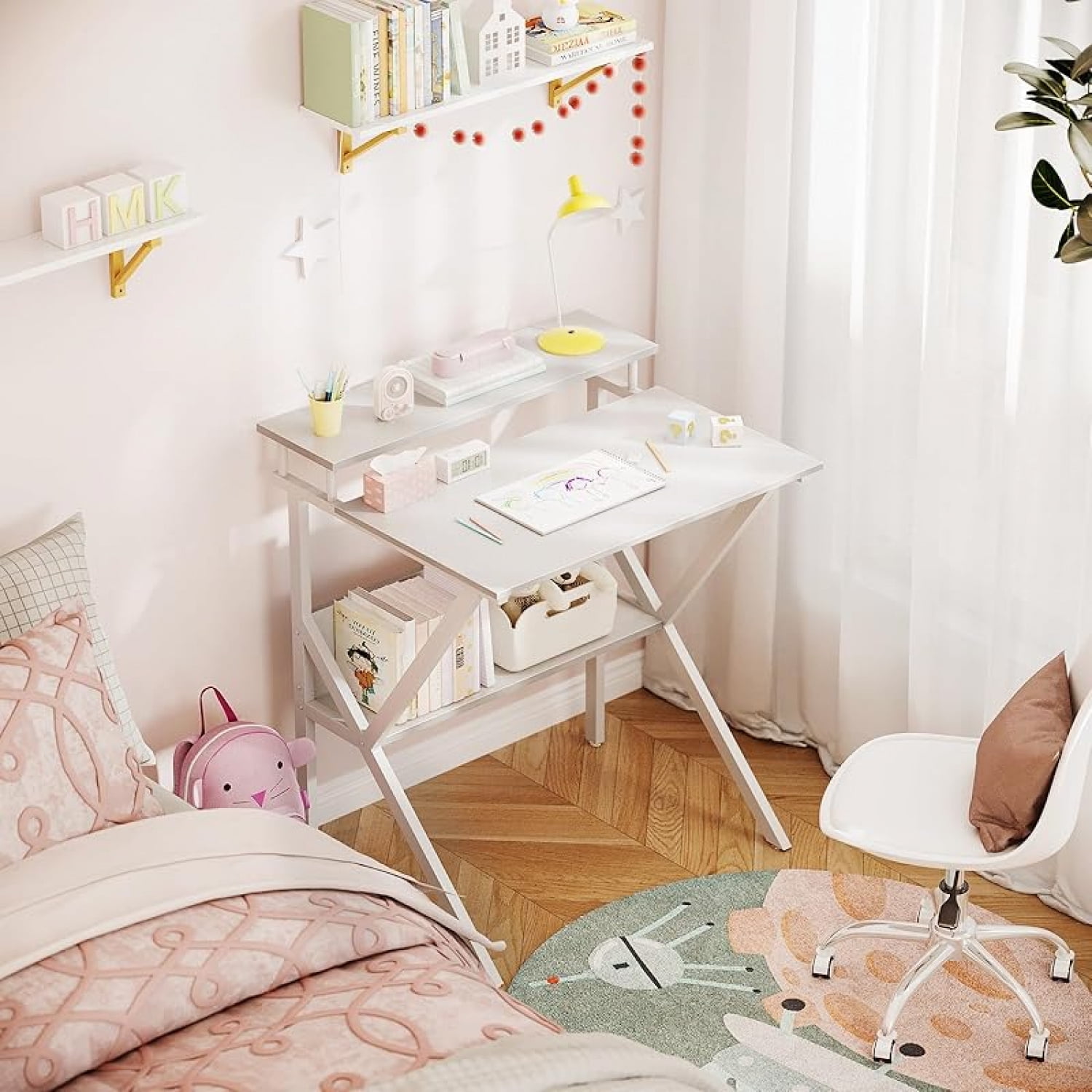 Small Desk, 27.5 Inch Small Computer Desk for Small Spaces, Compact Desk with Storage, Tiny Desk Study Desk with Monitor Stand for Home Office