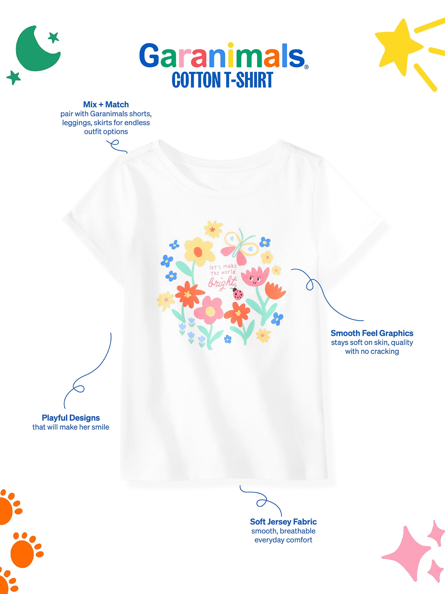 Garanimals Newborn, Baby & Toddler Girl Cotton Short-Sleeve Graphic T-Shirt, Sizes 0-6T