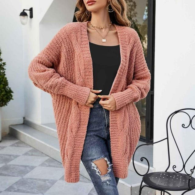 Puntoco Mujer Moda Color sólido Mangas largas Punto Cardigan Suelto tops Blusa Suéter Puntoco Puntoco-5162