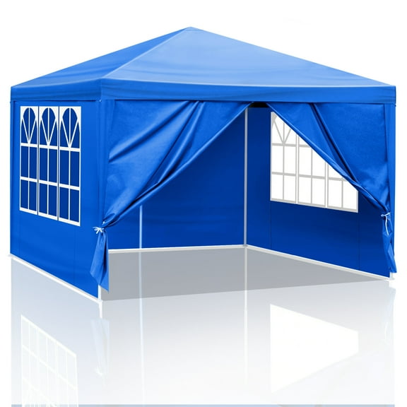 10x10 Pop Up Canopy Tent, Waterproof Outdoor Canopy with Slant Legs and UV Protection, Commercial Portable Shelter for Party, Wedding, Beach, BBQ, Blue