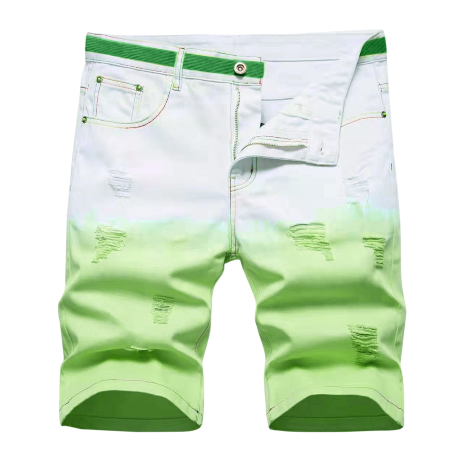 Cathalem Mens Mid Thigh Denim Shorts Casual Stretch Slim Fit Denim Short Green 32