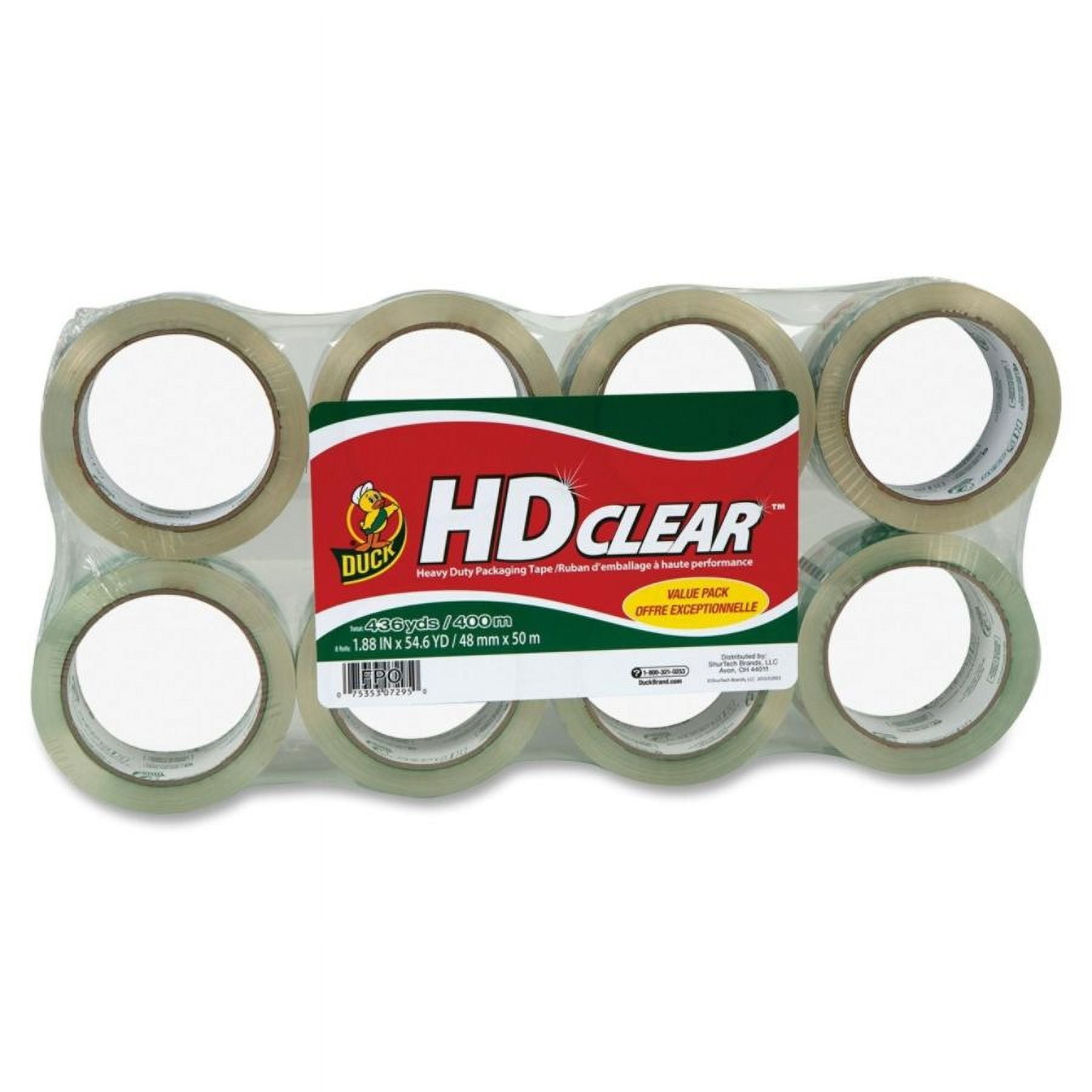 Duck® HD Clear™ Heavy-Duty Packaging Tape, 3" Core, 1 7/8" x 54 5/8 Yards, Clear, Pack Of 8