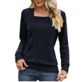 thumbnail image 2 of WNEGSTG Long Sleeve Shirts for Women Autumn/Winter Square Neck Jacquard Sweater Navy, 2 of 5