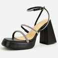 thumbnail image 4 of Pmoiste Chunky Heels for Women Rhinestone Open Toe Buckle Ankle Strap Block Heels Wedding Dress Prom Platform High Sandals Shoe Black Size 6, 4 of 10