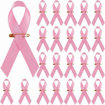 1set 200pcs Polyester Ribbon Brooch Pins with Golden Iron Findings for Public Benefit Activities Pink 75x36mm