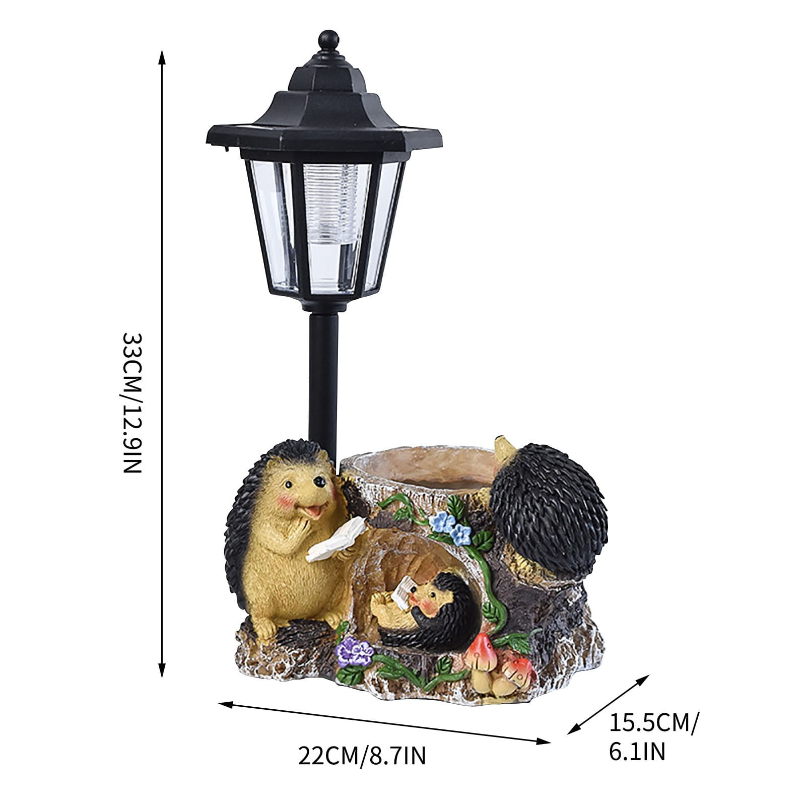 Darzheoy Outdoor Hedgehogs Statues Solar Sculptures with Solar Lights and Flowerpot Funny Garden Decor Animal Figurines Resin Outdoor Statues for Patio Yard Lawn Balcony Gifts