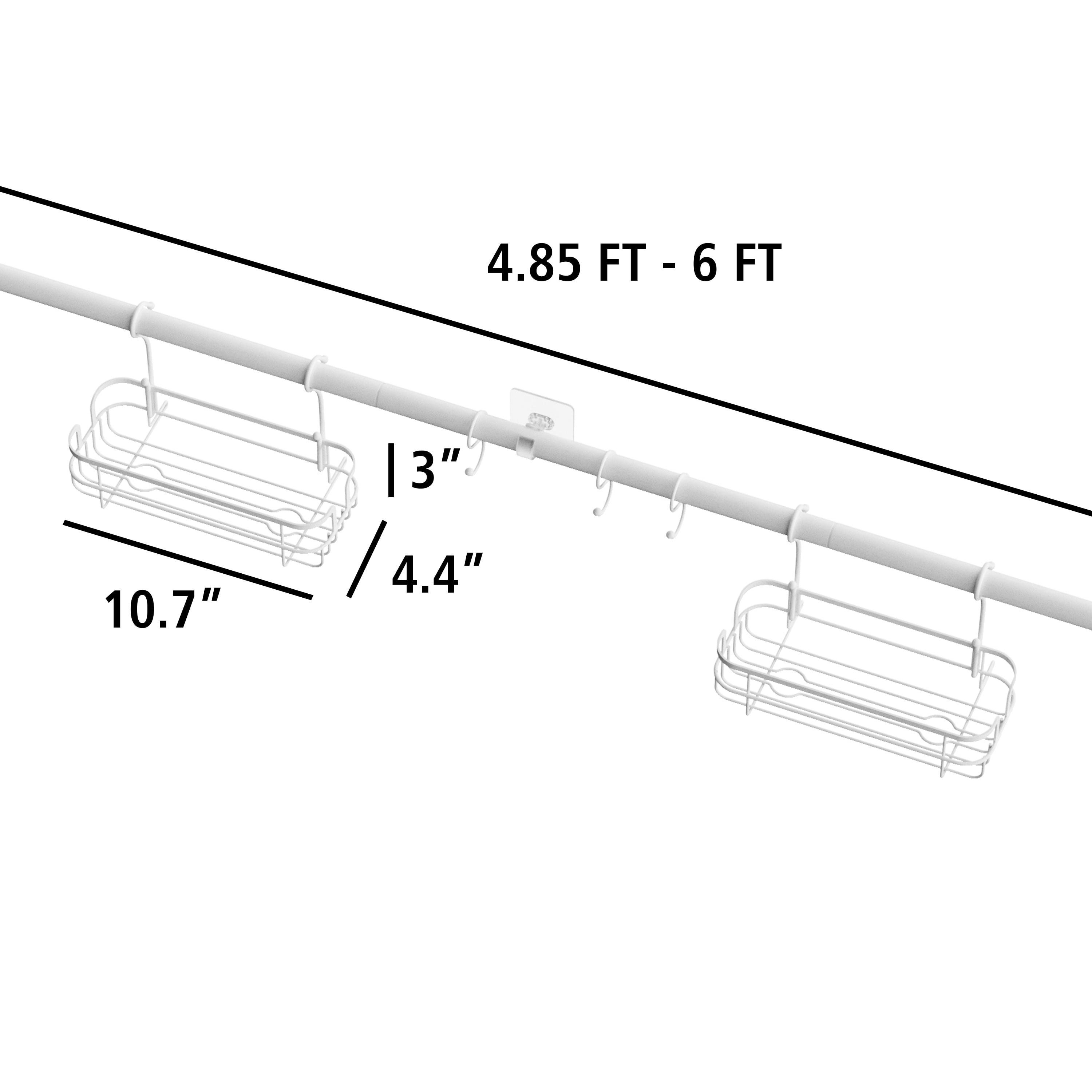 Mainstays Tension Rod Bath Organizer Pole Caddy, No Tools, 4.85 - 6 Ft., Rust Resistant, White
