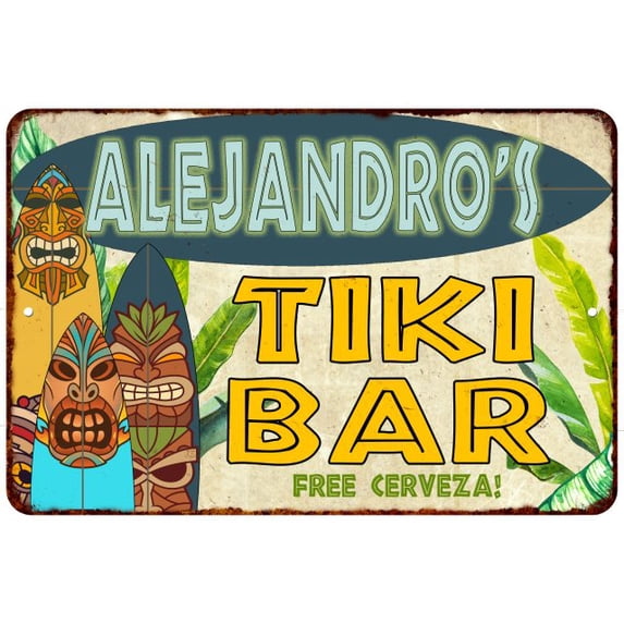 Alejandro's TIKI BAR Island Sign Metal Wall Decor 12 x 18 Matte Finish Metal 112180058012