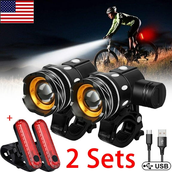 FungLam  2 Sets USB Rechargeable LED Bicycle Headlight Bike Front Rear Lamp Cycling Light