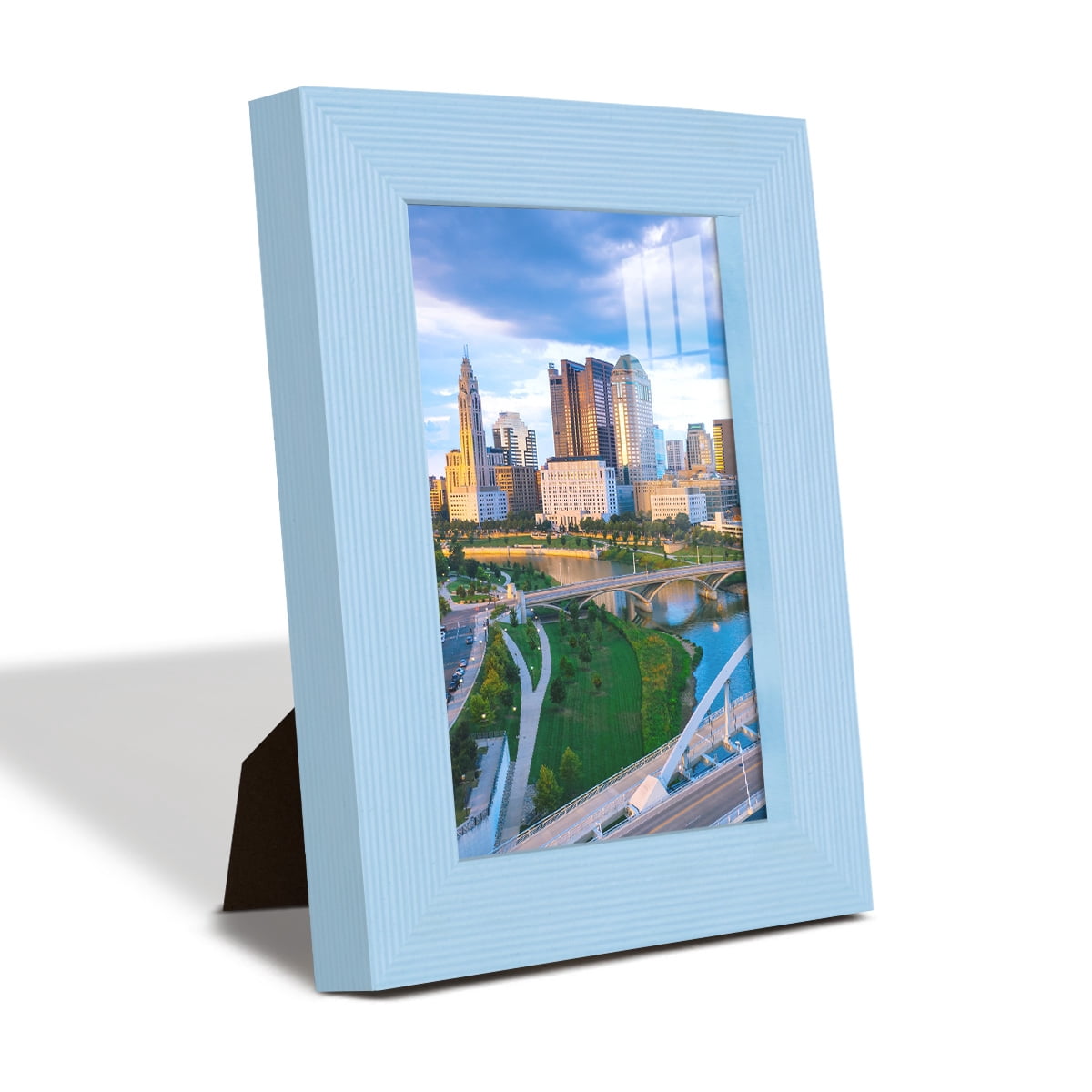 Grooved 3.5 in. x 5 in. Blue Picture Frame Set (Set of 4)