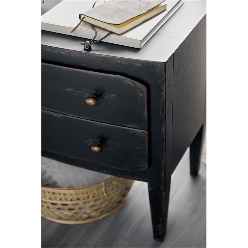Home Square Set of 2 Two-Drawer Wood Nightstands in Distressed Black