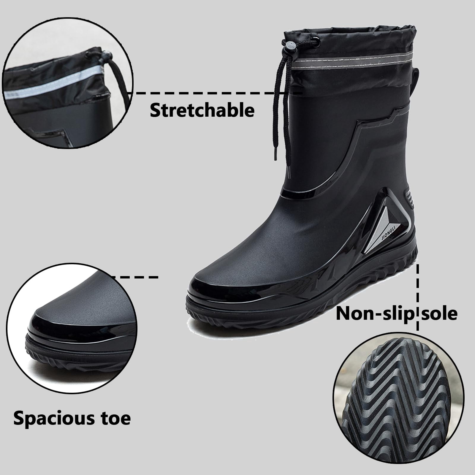 AUXDIQ Men Rain Boots Outdoor Garden Boots Waterproof Ankle Rain Shoes