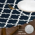 thumbnail image 4 of Moroccan Round Fitted Table Cover Navy Blue Geometric Farmhouse Abstract Modern Waterproof Table Cloth with Elastic Edge Wipeable Tablecloth for Picnic Camping Party Fits 36"-44" Diameter, 4 of 8