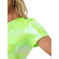 thumbnail image 5 of INSPIRE CHIC Metallic Crop Tops for Women's Keyhole Short Sleeve Halloween Party Shiny Holographic Top M Grass Green, 5 of 5