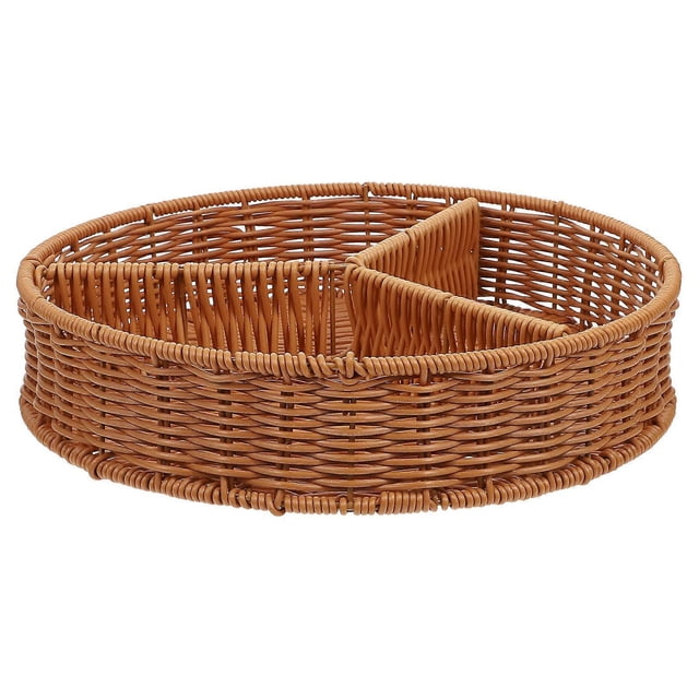 Here's a refined and professional product description for your item:\n\n \n\n**Vintage Imitation Rattan Woven Storage Basket with Compartments –