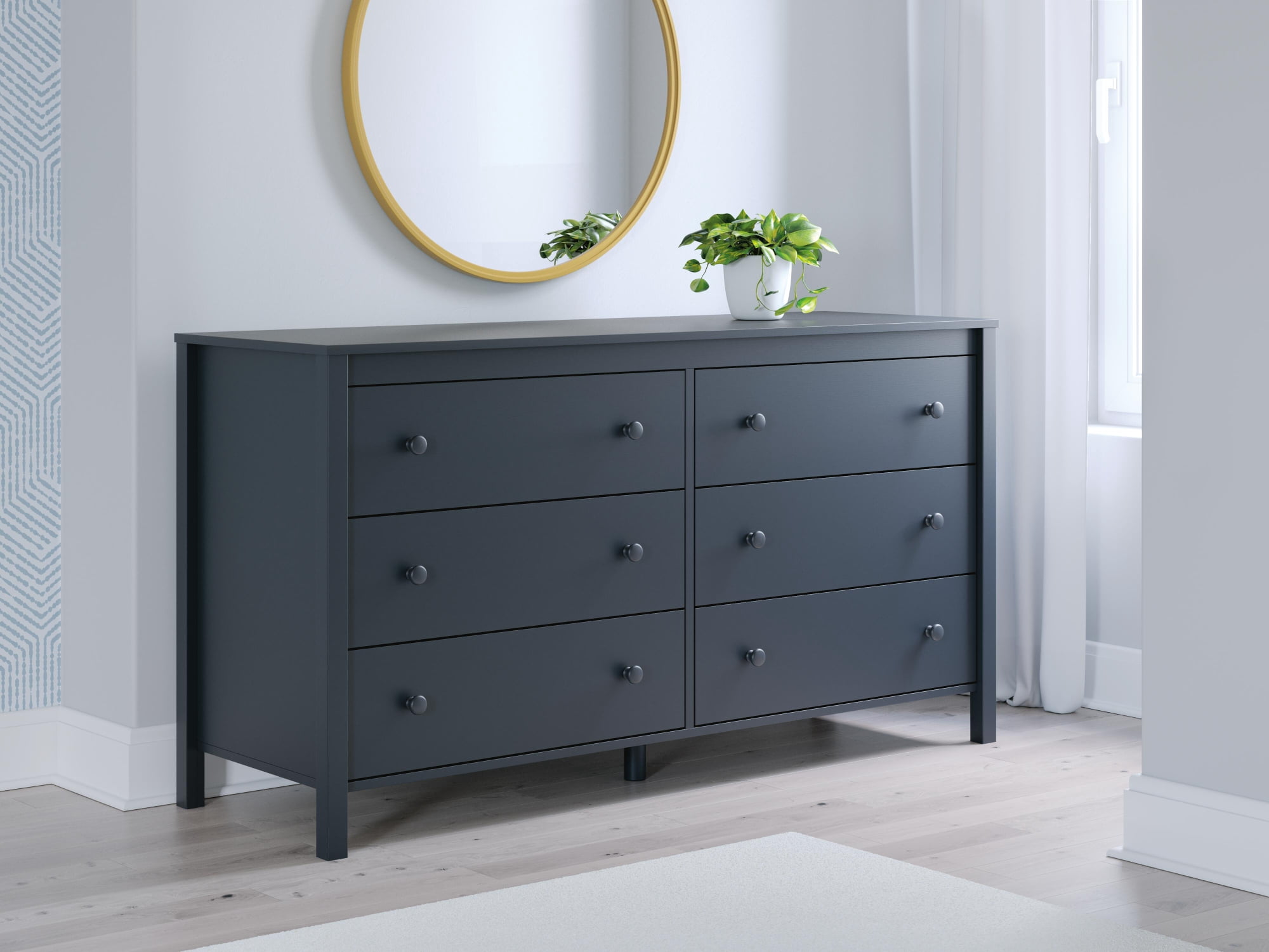 Signature Design by Ashley Simmenfort Six Drawer Dresser, Navy Blue
