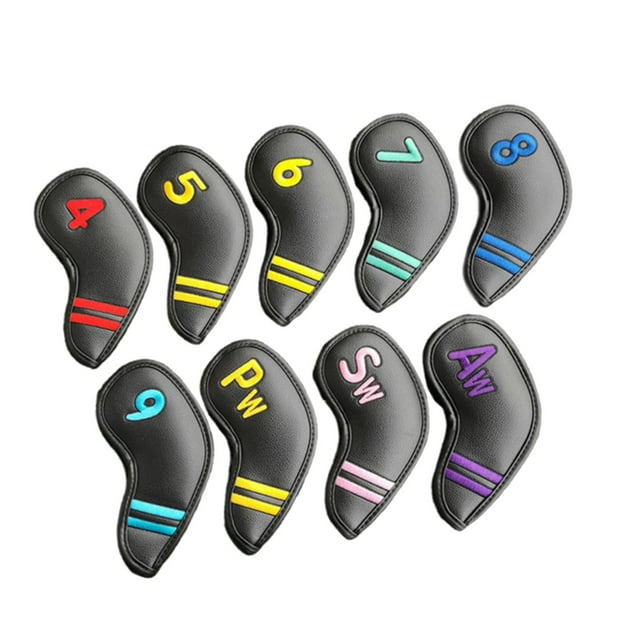 9 fundas para cabezas de palos de golf que protegen el palo. Se adaptan a la mayoría de los palos. Funda para cabeza de accesorio de golf. Fácil de Negro