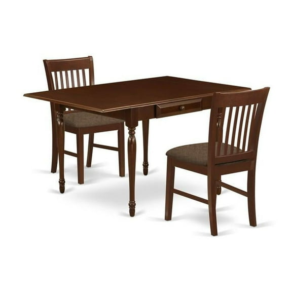 East West Furniture Monza 3-piece Dining Set with Cushion Seat in Mahogany