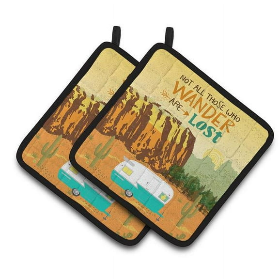 Retro Camper Camping Wander Pair of Pot Holders