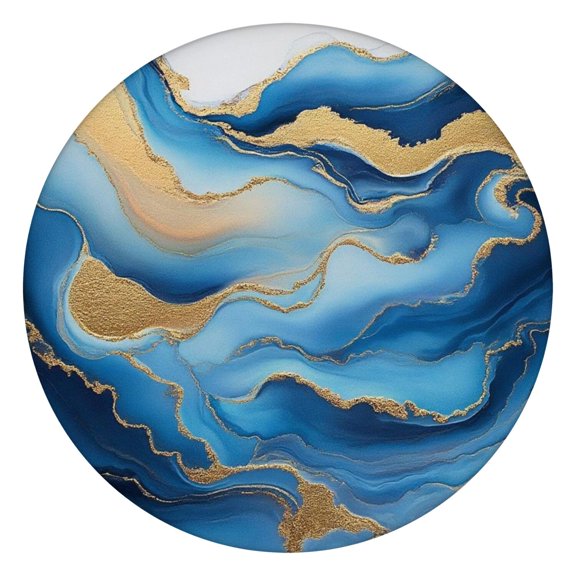 Blue Marble Gold Wave Pattern Round Fitted Tablecloth with Elastic Edge,Dining Table Cover Waterproof,Outdoor Round Tablecloth for Camping,Dining,Indoor and Outdoor