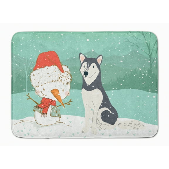 Siberian Husky Snowman Christmas Machine Washable Memory Foam Mat
