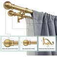 thumbnail image 2 of Mayrhyme Warm Gold Double Curtain Rods 72-144 Inch,1‘‘Front and 5/8‘‘Back Double Drapery Rod with Small Round Ball and Aluminum Brackets, Adjustable Dual Window Rod for Sheer/Blackout Curtains, 2 of 7