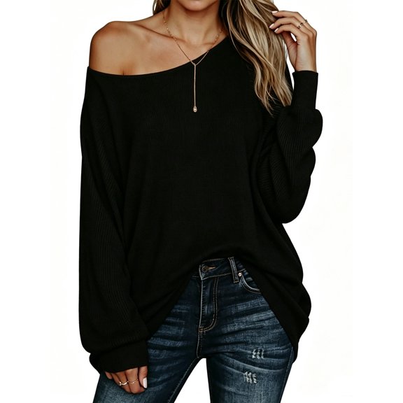 Womens Off The Shoulder Sweater Oversized Knit Long Sleeve Sweaters Tunic Tops