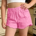 thumbnail image 2 of SGMVNU Girls Summer Shorts Casual Distressed Shorts Loose Fit Solid Color Elastic Waist Fashion Bottoms Cotton Play Shorts, Size 10-11 Years, Pink, 2 of 6