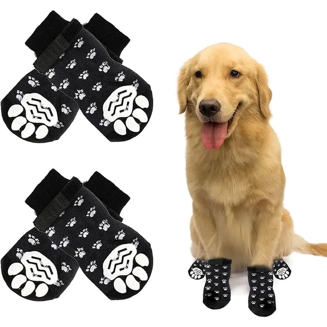 Calcetines antideslizantes para perros y gatos, ajustables, aptos para perros y gatos pequeños o grandes, 2 pares (S, negro)