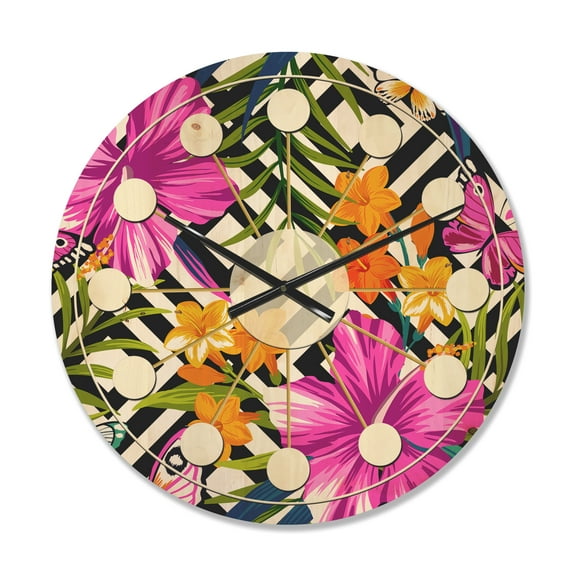 Designart 'Tropical Geometrics and Foliage' Mid-Century Modern Wood Wall Clock