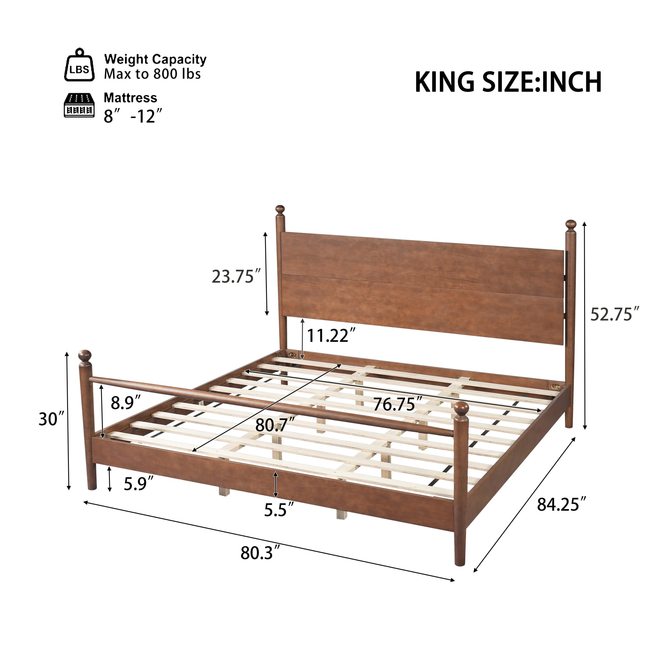 Christopher Knight Home King Size Traditional Wooden Bed Frame with Spindle Design, Walnut