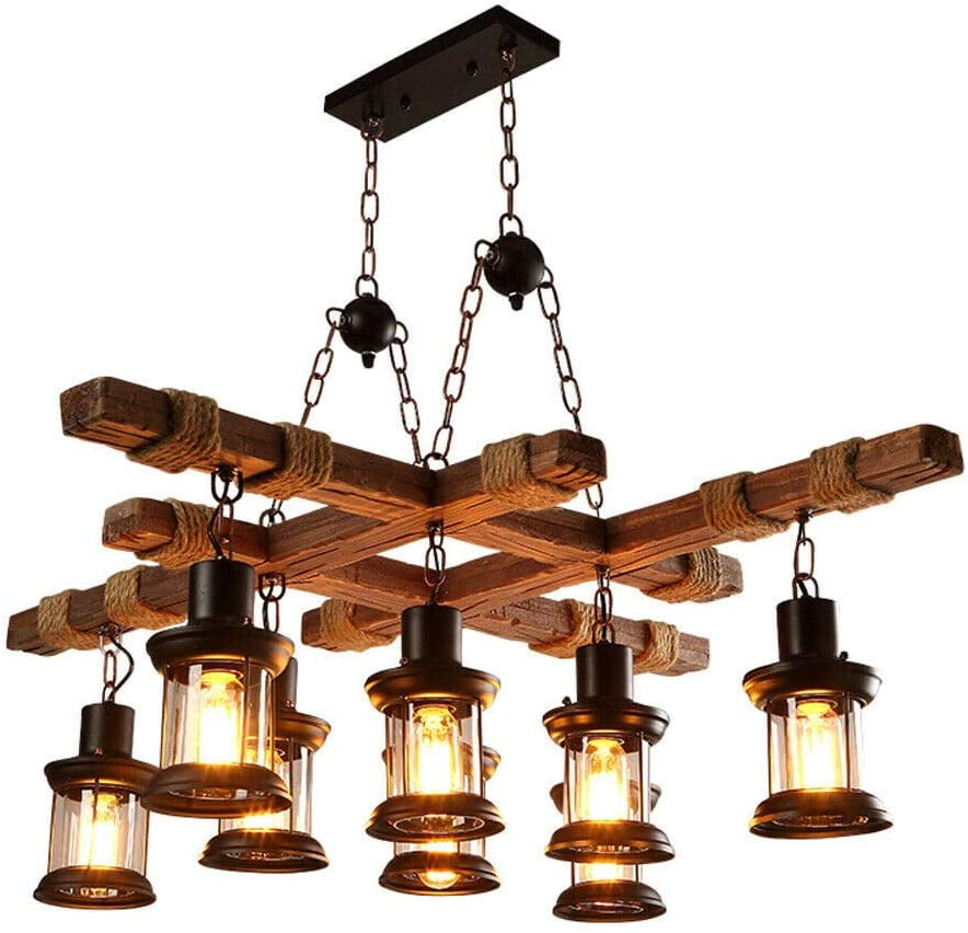 Oukaning 8 Light Farmhouse Chandelier, Rustic Wood And Iron Chandelier