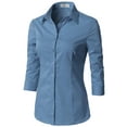 thumbnail image 2 of Doublju Women's 3/4 Sleeve Slim Fit Button Down Dress Shirt (Plus Size Available), 2 of 5