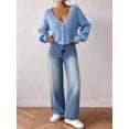 thumbnail image 4 of Women'S Long Sleeve V-Neck Button Down Rib Knit Cropped Cardigan Sweater Sky Blue M, 4 of 9