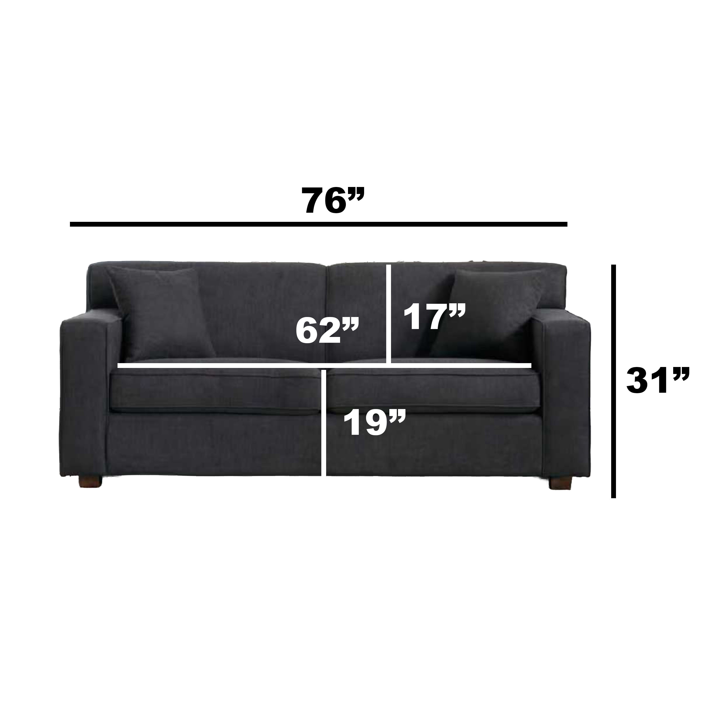 76" Modern Loveseat Sleeper Sofa with 4" Full Bed & 2 Pillows, Dark Gray