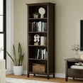 thumbnail image 3 of Warm Shaker 72 inch x 26 inch Solid Wood Transitional 5 Shelf Bookcase in Tobacco Brown, 3 of 13