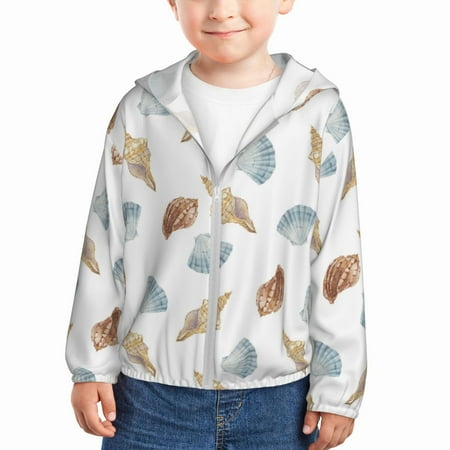 

Sun Hoodie for Kids Conch Scallop Long Sleeve Swim Fishing Shirts Sun Protection Zip Up Jacket Clothing Athletic Hoodie