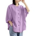 thumbnail image 3 of Vintage tres cuartos O cuello talla grande camiseta blusa para mujer camisas ligeras con botones, 3 of 5