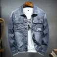 thumbnail image 3 of Abrigos de mezclilla para hombre, chaqueta vaquera desgastada de Corea para hombre, hombros anchos, azul, precio bajo, ropa popular coreana, entrega rápida informal G, 3 of 5