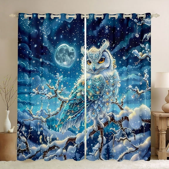 Homewish Animal Owl Black Out Curtains For Teens Female Men,Exotic Style Curtains Pack of 2 (42x63 Each),Bohemian Boho Theme Bedroom Curtains,Ultra Soft Home Decor
