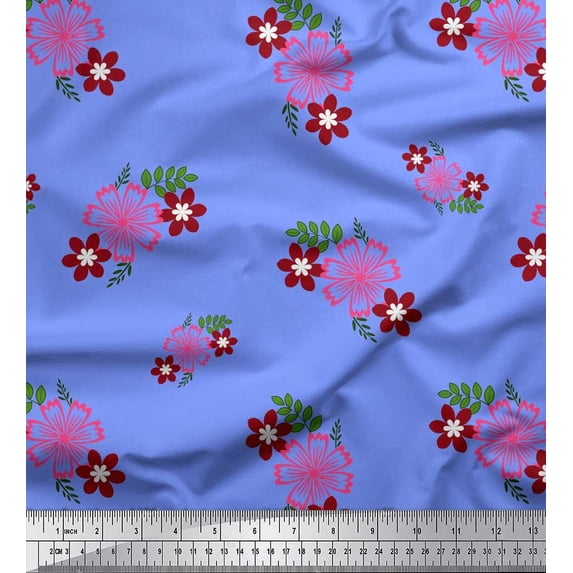 Soimoi Poly Georgette Fabric Leaves & Floral Artistic Fabric Prints by Yard 42 Inch Wide