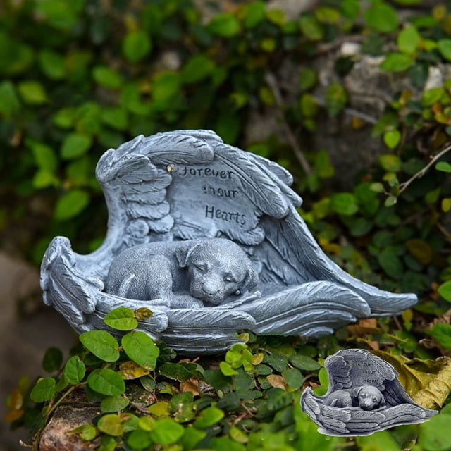 COM1950s Mémorial Solaire pour Chiens et Chats, Design Ange en Résine, Pierre Tombale Commémorative de Jardin, Décoration Extérieure Résistante aux Intempéries avec Lumière Solaire, Cadeau Attentionné pour Propriétaires d'Animaux