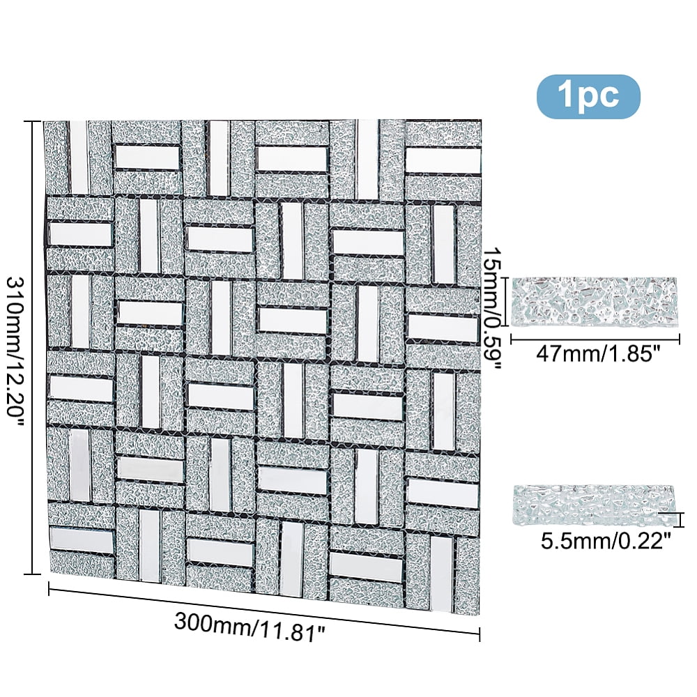 Adhesive Glass Cabochons Sheets Rectangle Mirror Mosaic Pieces Mosaic Tiles for Arts DIY Crafts Silver 300x300x5mm for DIY