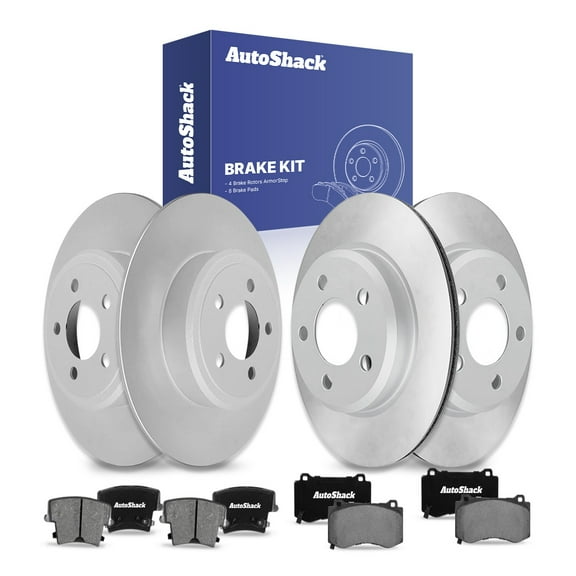 AutoShack Front Vented & Rear Solid Coated Brake Rotors   Ceramic Pads 12-PC Brake Kit Replacement for 2022 Chrysler 300 2023 Dodge Challenger ArmorStop