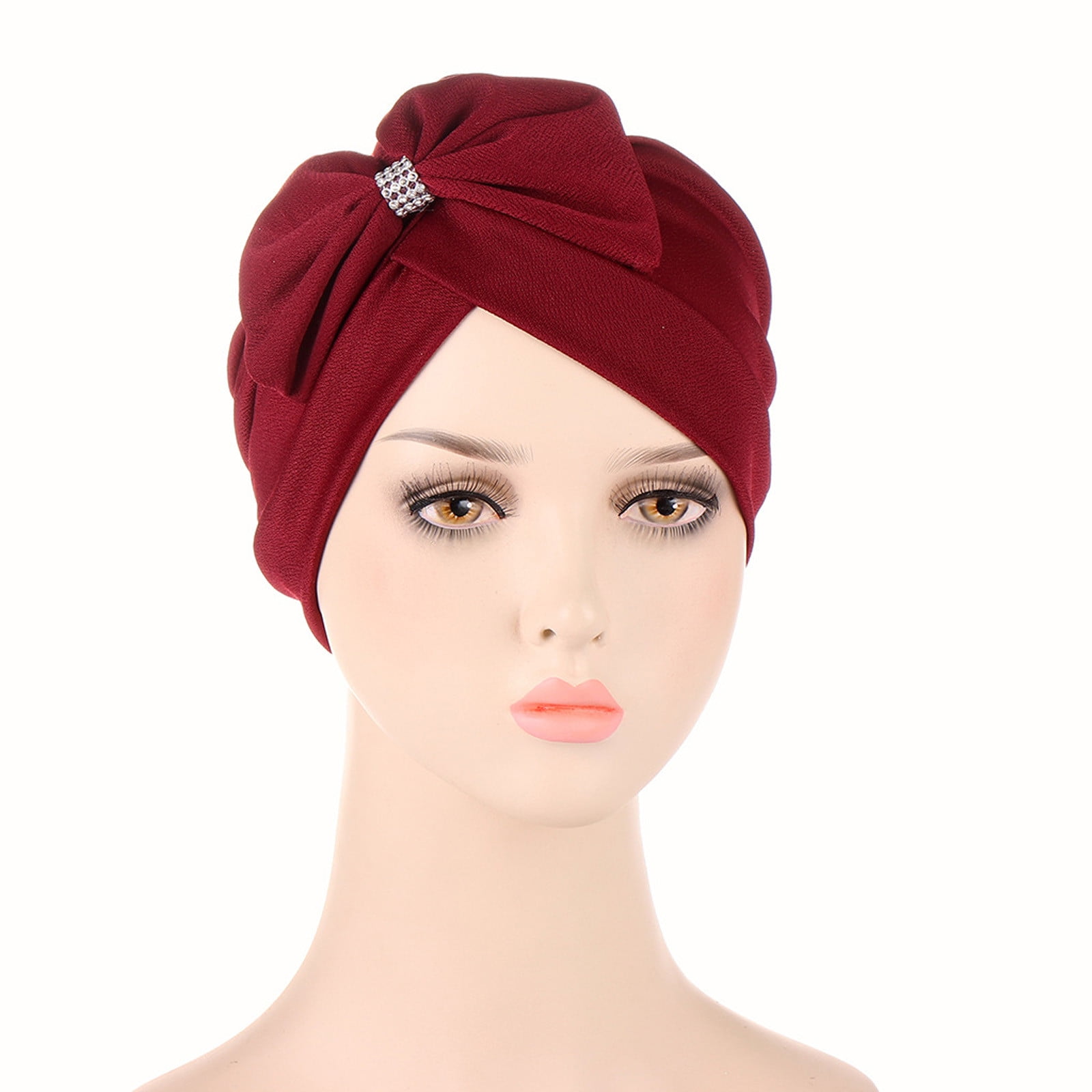 Islamic Muslim Under Scarf Bow Fashion Pleated Hijab Cap Solid