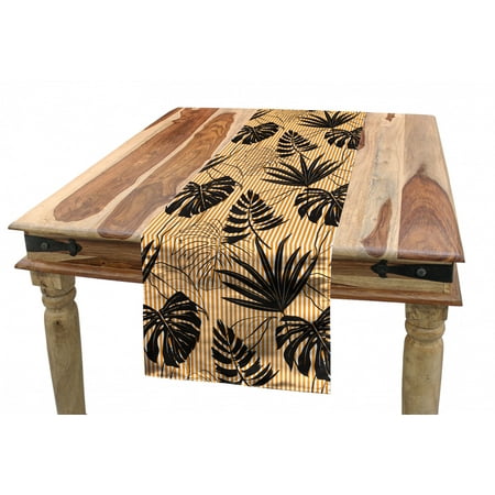 

Leaves Table Runner Boho Monochrome Monstera Plants in Contour Form on Striped Background Dining Room Kitchen Rectangular Runner 3 Sizes by Ambesonne