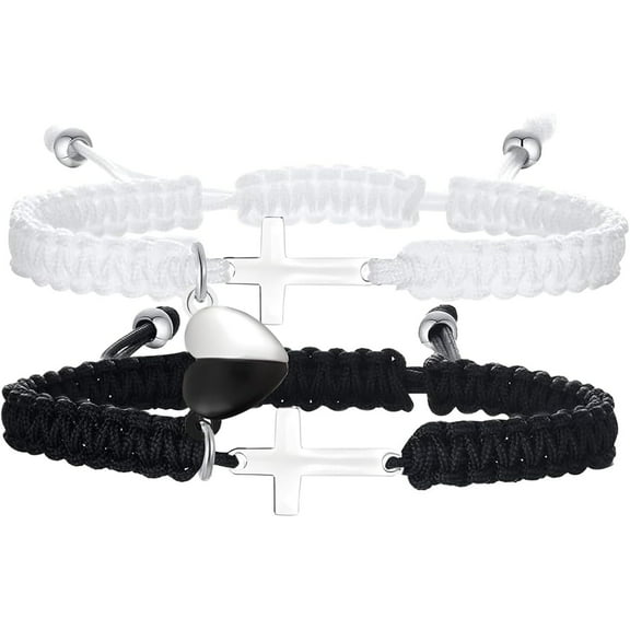 2pcs Handmade Braided Love Infinity Couples Bracelets Heart Matching Mutual Attraction Cross Yin Yang Relationship Adjustable Cord Bracelet for Him Her