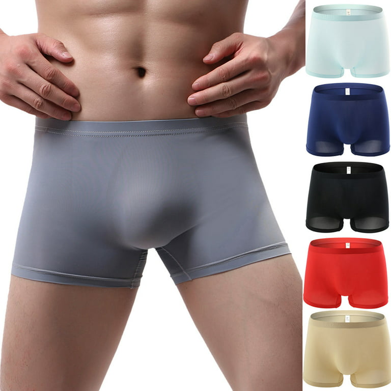 QAZXD Men's Underwear Ice Silk Sweat Absorbing Breathable Boxer Briefs Buy  2 Get 1 Free（Blue，XXL） 